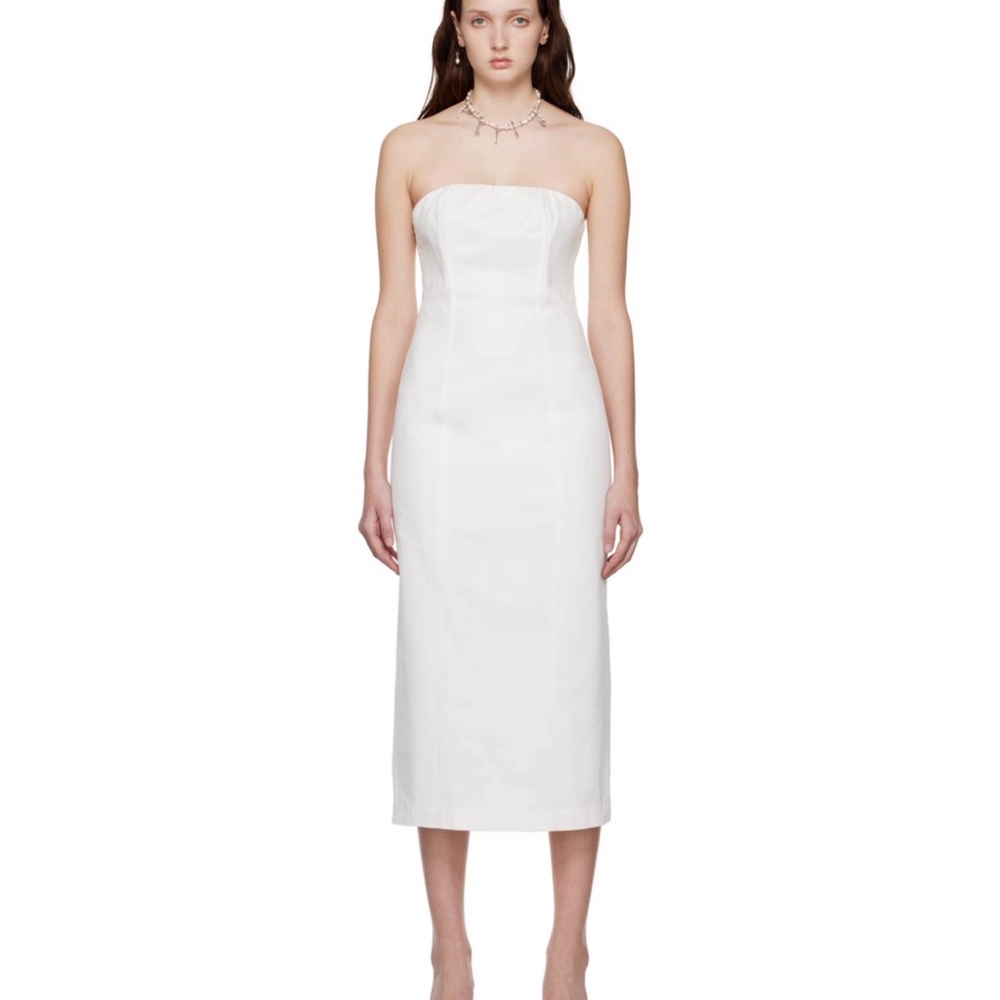 STAUD Daniela Strapless Midi Dress – White | Size 2 | NWT
